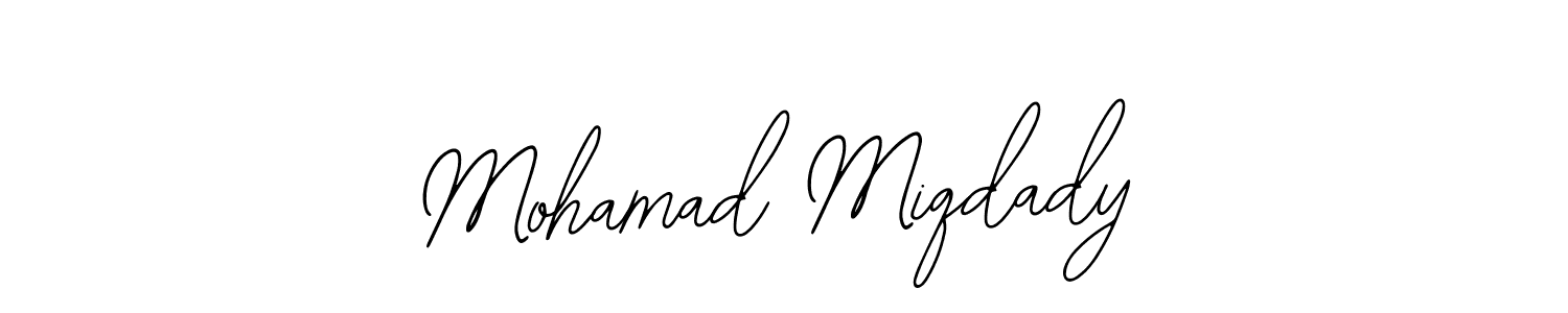 The best way (Bearetta-2O07w) to make a short signature is to pick only two or three words in your name. The name Mohamad Miqdady include a total of six letters. For converting this name. Mohamad Miqdady signature style 12 images and pictures png