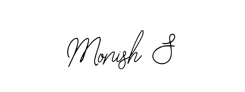 How to make Monish S name signature. Use Bearetta-2O07w style for creating short signs online. This is the latest handwritten sign. Monish S signature style 12 images and pictures png