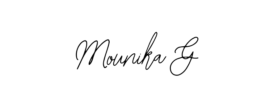Also we have Mounika G name is the best signature style. Create professional handwritten signature collection using Bearetta-2O07w autograph style. Mounika G signature style 12 images and pictures png