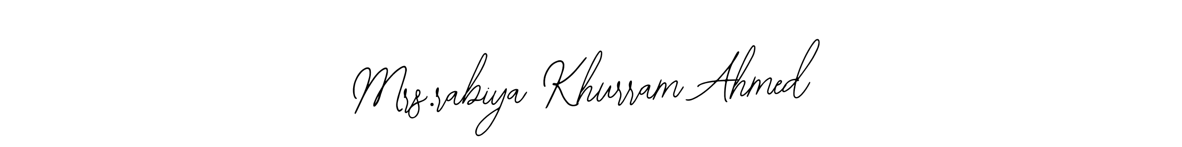 Bearetta-2O07w is a professional signature style that is perfect for those who want to add a touch of class to their signature. It is also a great choice for those who want to make their signature more unique. Get Mrs.rabiya Khurram Ahmed name to fancy signature for free. Mrs.rabiya Khurram Ahmed signature style 12 images and pictures png