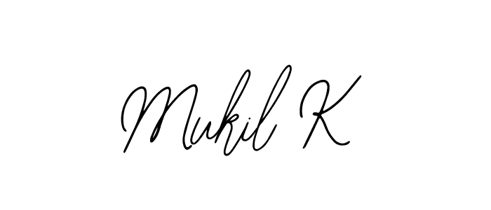 How to make Mukil K name signature. Use Bearetta-2O07w style for creating short signs online. This is the latest handwritten sign. Mukil K signature style 12 images and pictures png