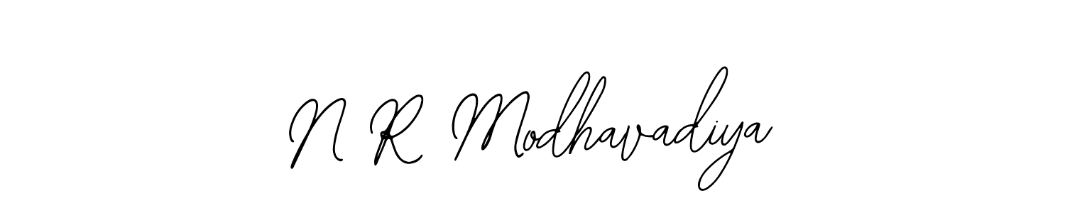 How to make N R Modhavadiya name signature. Use Bearetta-2O07w style for creating short signs online. This is the latest handwritten sign. N R Modhavadiya signature style 12 images and pictures png
