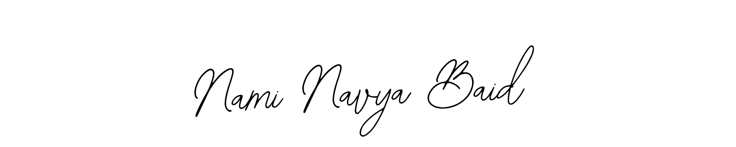 The best way (Bearetta-2O07w) to make a short signature is to pick only two or three words in your name. The name Nami Navya Baid include a total of six letters. For converting this name. Nami Navya Baid signature style 12 images and pictures png