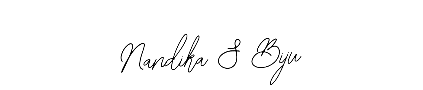 The best way (Bearetta-2O07w) to make a short signature is to pick only two or three words in your name. The name Nandika S Biju include a total of six letters. For converting this name. Nandika S Biju signature style 12 images and pictures png
