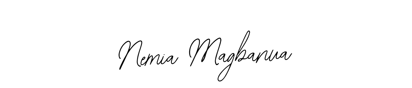 Design your own signature with our free online signature maker. With this signature software, you can create a handwritten (Bearetta-2O07w) signature for name Nemia Magbanua. Nemia Magbanua signature style 12 images and pictures png