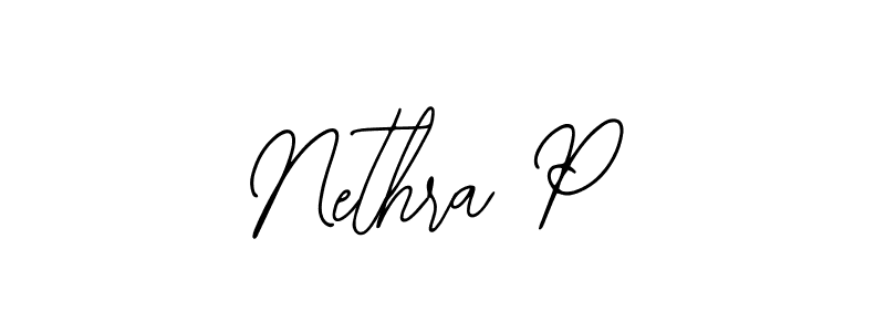 How to make Nethra P name signature. Use Bearetta-2O07w style for creating short signs online. This is the latest handwritten sign. Nethra P signature style 12 images and pictures png