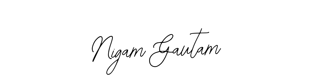 You should practise on your own different ways (Bearetta-2O07w) to write your name (Nigam Gautam) in signature. don't let someone else do it for you. Nigam Gautam signature style 12 images and pictures png