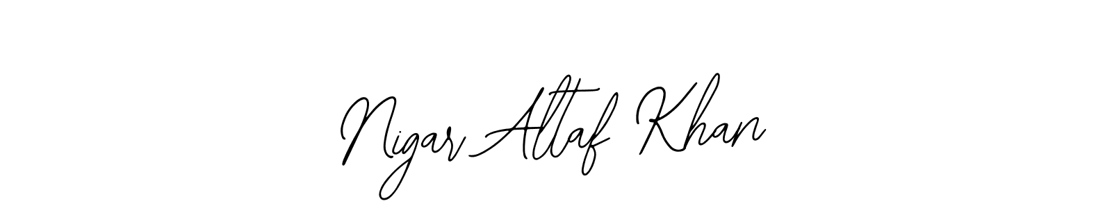 The best way (Bearetta-2O07w) to make a short signature is to pick only two or three words in your name. The name Nigar Altaf Khan include a total of six letters. For converting this name. Nigar Altaf Khan signature style 12 images and pictures png