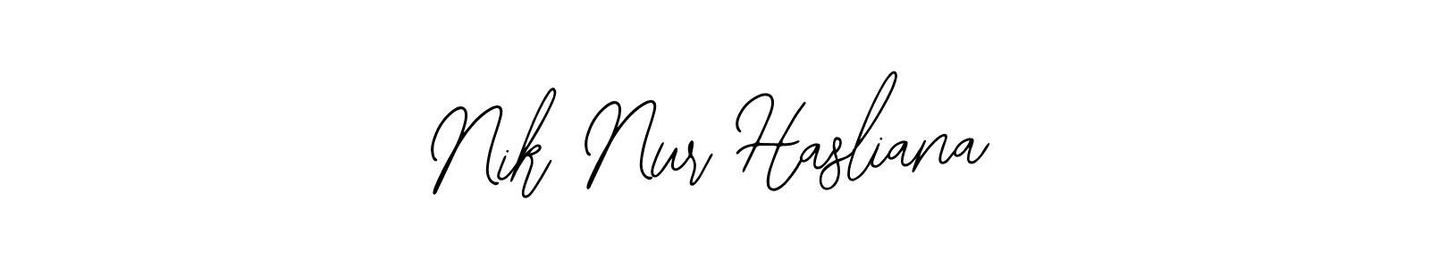 The best way (Bearetta-2O07w) to make a short signature is to pick only two or three words in your name. The name Nik Nur Hasliana include a total of six letters. For converting this name. Nik Nur Hasliana signature style 12 images and pictures png