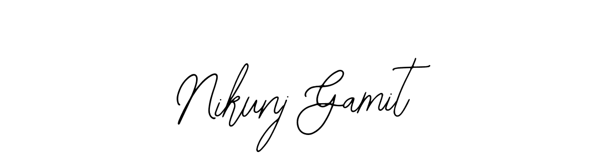 Bearetta-2O07w is a professional signature style that is perfect for those who want to add a touch of class to their signature. It is also a great choice for those who want to make their signature more unique. Get Nikunj Gamit name to fancy signature for free. Nikunj Gamit signature style 12 images and pictures png