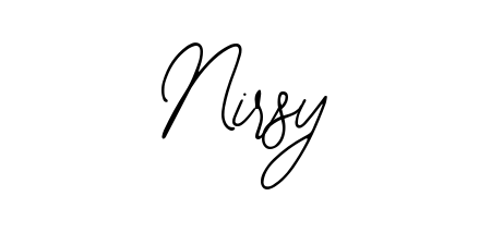 A modern signature idea for name Nirsy using Bearetta-2O07w font. Clean strokes and elegant curves make it stand out instantly. Nirsy signature style 12 images and pictures png