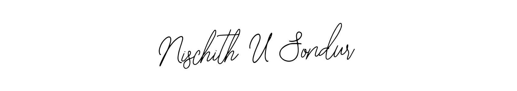 The best way (Bearetta-2O07w) to make a short signature is to pick only two or three words in your name. The name Nischith U Sondur include a total of six letters. For converting this name. Nischith U Sondur signature style 12 images and pictures png