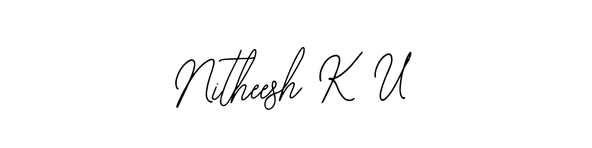 How to make Nitheesh K U name signature. Use Bearetta-2O07w style for creating short signs online. This is the latest handwritten sign. Nitheesh K U signature style 12 images and pictures png