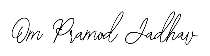 Try this chic Om Pramod Jadhav handwritten sign style. Using Bearetta-2O07w font elements, it gives your name a sleek, memorable identity. Om Pramod Jadhav signature style 12 images and pictures png