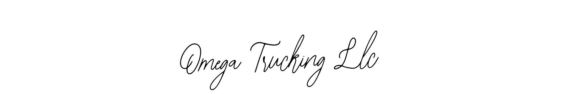 How to make Omega Trucking Llc name signature. Use Bearetta-2O07w style for creating short signs online. This is the latest handwritten sign. Omega Trucking Llc signature style 12 images and pictures png