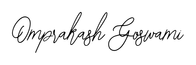 A modern signature idea for name Omprakash Goswami using Bearetta-2O07w font. Clean strokes and elegant curves make it stand out instantly. Omprakash Goswami signature style 12 images and pictures png