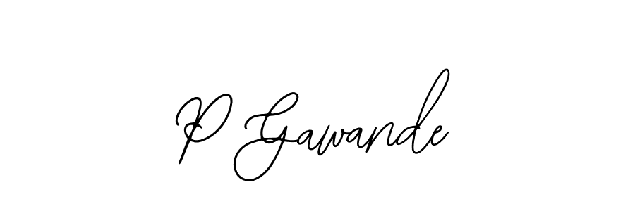 How to make P Gawande name signature. Use Bearetta-2O07w style for creating short signs online. This is the latest handwritten sign. P Gawande signature style 12 images and pictures png