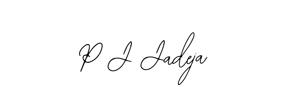 How to make P J Jadeja name signature. Use Bearetta-2O07w style for creating short signs online. This is the latest handwritten sign. P J Jadeja signature style 12 images and pictures png