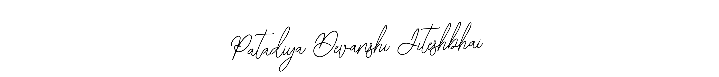 The best way (Bearetta-2O07w) to make a short signature is to pick only two or three words in your name. The name Patadiya Devanshi Jiteshbhai include a total of six letters. For converting this name. Patadiya Devanshi Jiteshbhai signature style 12 images and pictures png