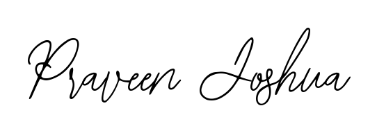 A sleek calligraphic signature for name Praveen Joshua utilizing Bearetta-2O07w styling. Great for adding personal signatures to photos and art. Praveen Joshua signature style 12 images and pictures png