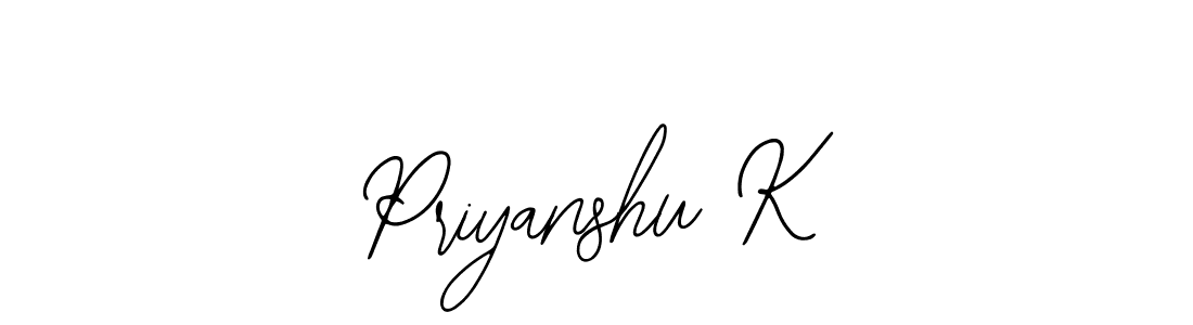 The best way (Bearetta-2O07w) to make a short signature is to pick only two or three words in your name. The name Priyanshu K include a total of six letters. For converting this name. Priyanshu K signature style 12 images and pictures png