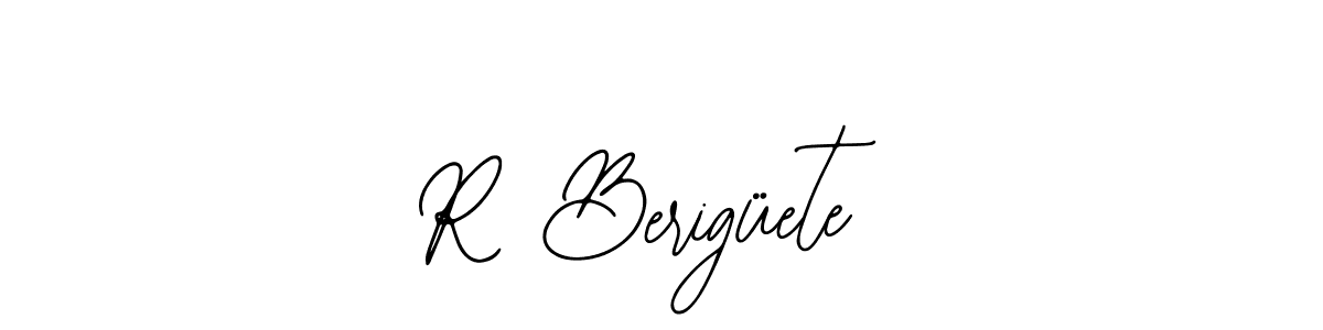 The best way (Bearetta-2O07w) to make a short signature is to pick only two or three words in your name. The name R Berigüete include a total of six letters. For converting this name. R Berigüete signature style 12 images and pictures png