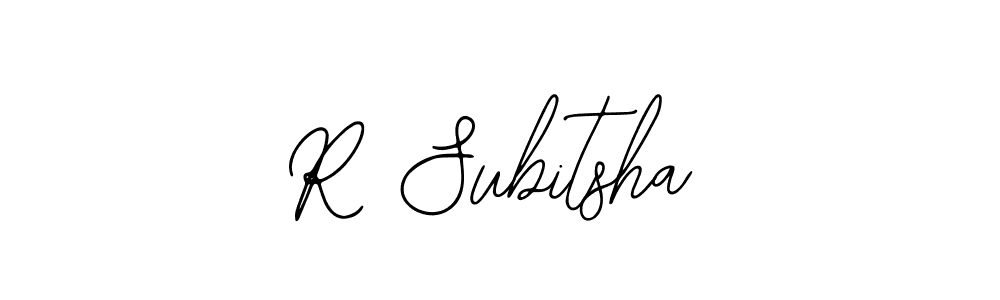 You should practise on your own different ways (Bearetta-2O07w) to write your name (R Subitsha) in signature. don't let someone else do it for you. R Subitsha signature style 12 images and pictures png