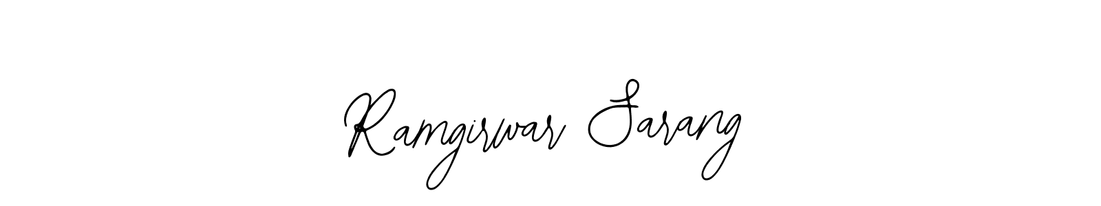 The best way (Bearetta-2O07w) to make a short signature is to pick only two or three words in your name. The name Ramgirwar Sarang include a total of six letters. For converting this name. Ramgirwar Sarang signature style 12 images and pictures png
