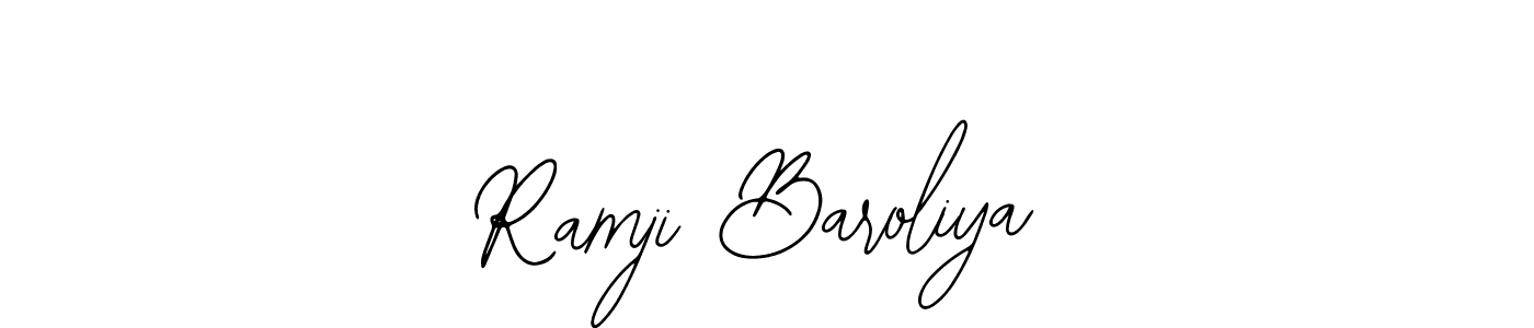 The best way (Bearetta-2O07w) to make a short signature is to pick only two or three words in your name. The name Ramji Baroliya include a total of six letters. For converting this name. Ramji Baroliya signature style 12 images and pictures png