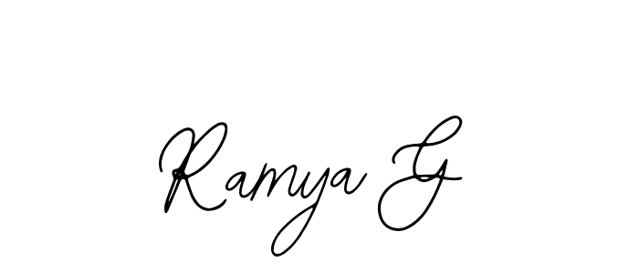 if you are searching for the best signature style for your name Ramya G. so please give up your signature search. here we have designed multiple signature styles  using Bearetta-2O07w. Ramya G signature style 12 images and pictures png