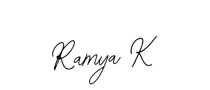 if you are searching for the best signature style for your name Ramya K. so please give up your signature search. here we have designed multiple signature styles  using Bearetta-2O07w. Ramya K signature style 12 images and pictures png