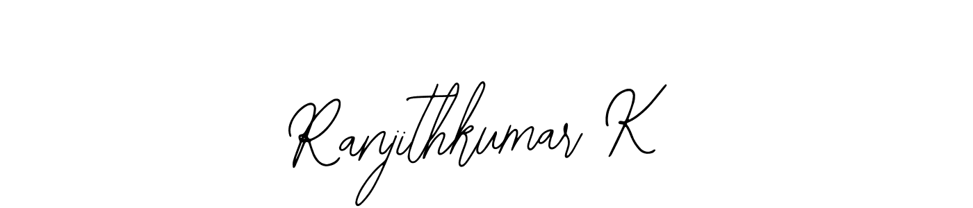 The best way (Bearetta-2O07w) to make a short signature is to pick only two or three words in your name. The name Ranjithkumar K include a total of six letters. For converting this name. Ranjithkumar K signature style 12 images and pictures png