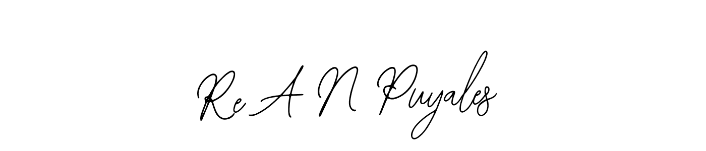 if you are searching for the best signature style for your name Re A N Puyales. so please give up your signature search. here we have designed multiple signature styles  using Bearetta-2O07w. Re A N Puyales signature style 12 images and pictures png