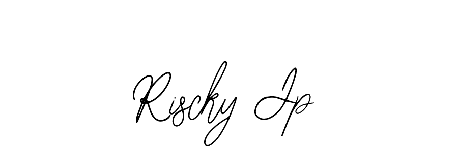 How to make Riscky Jp name signature. Use Bearetta-2O07w style for creating short signs online. This is the latest handwritten sign. Riscky Jp signature style 12 images and pictures png