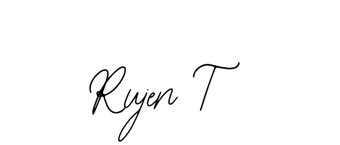 Similarly Bearetta-2O07w is the best handwritten signature design. Signature creator online .You can use it as an online autograph creator for name Rujen T. Rujen T signature style 12 images and pictures png