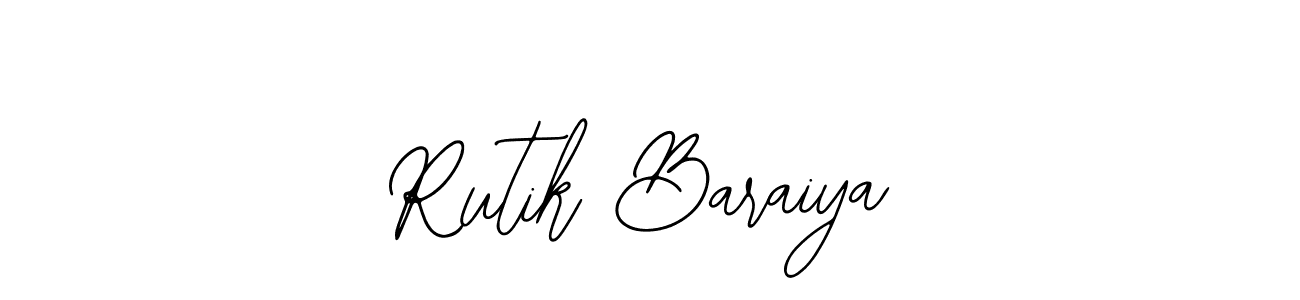 Bearetta-2O07w is a professional signature style that is perfect for those who want to add a touch of class to their signature. It is also a great choice for those who want to make their signature more unique. Get Rutik Baraiya name to fancy signature for free. Rutik Baraiya signature style 12 images and pictures png