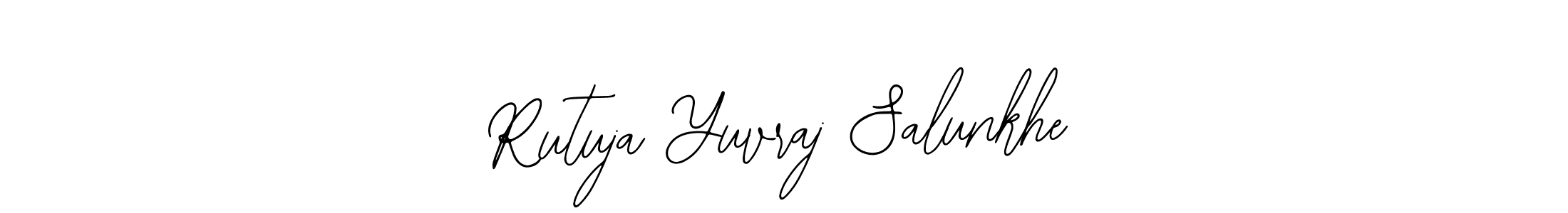 The best way (Bearetta-2O07w) to make a short signature is to pick only two or three words in your name. The name Rutuja Yuvraj Salunkhe include a total of six letters. For converting this name. Rutuja Yuvraj Salunkhe signature style 12 images and pictures png