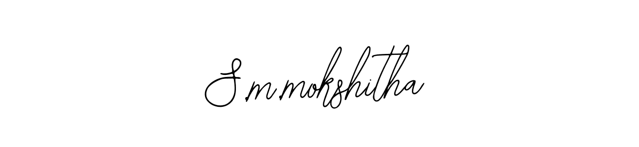 The best way (Bearetta-2O07w) to make a short signature is to pick only two or three words in your name. The name S.m.mokshitha include a total of six letters. For converting this name. S.m.mokshitha signature style 12 images and pictures png