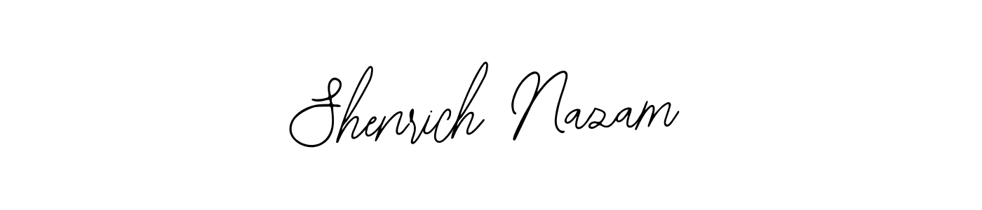 The best way (Bearetta-2O07w) to make a short signature is to pick only two or three words in your name. The name Shenrich Nazam include a total of six letters. For converting this name. Shenrich Nazam signature style 12 images and pictures png