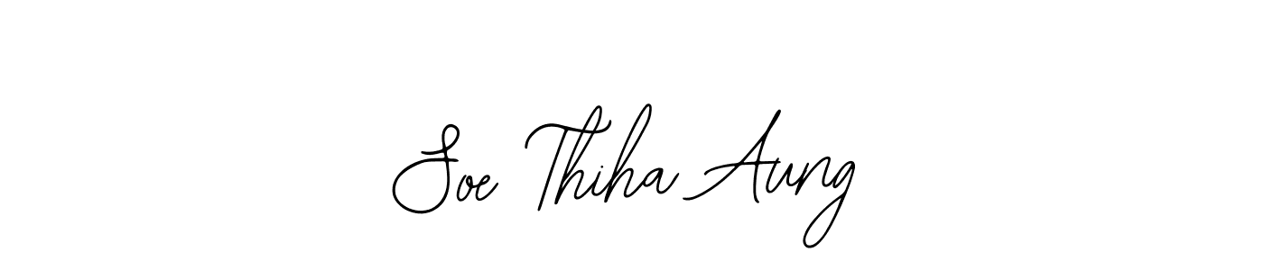 The best way (Bearetta-2O07w) to make a short signature is to pick only two or three words in your name. The name Soe Thiha Aung include a total of six letters. For converting this name. Soe Thiha Aung signature style 12 images and pictures png