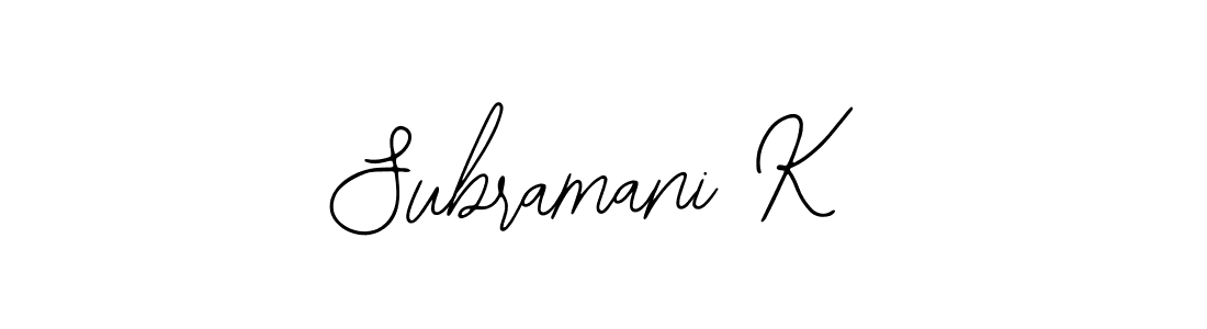 How to make Subramani K name signature. Use Bearetta-2O07w style for creating short signs online. This is the latest handwritten sign. Subramani K signature style 12 images and pictures png