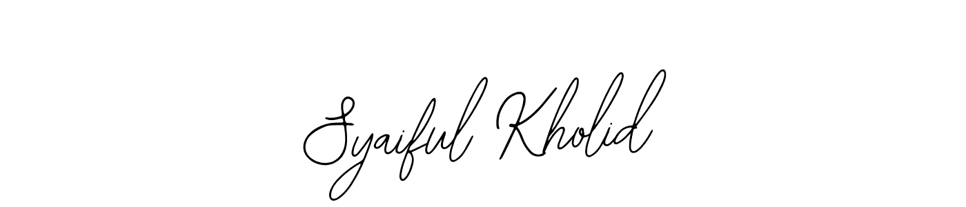 The best way (Bearetta-2O07w) to make a short signature is to pick only two or three words in your name. The name Syaiful Kholid include a total of six letters. For converting this name. Syaiful Kholid signature style 12 images and pictures png