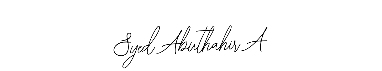 The best way (Bearetta-2O07w) to make a short signature is to pick only two or three words in your name. The name Syed Abuthahir A include a total of six letters. For converting this name. Syed Abuthahir A signature style 12 images and pictures png