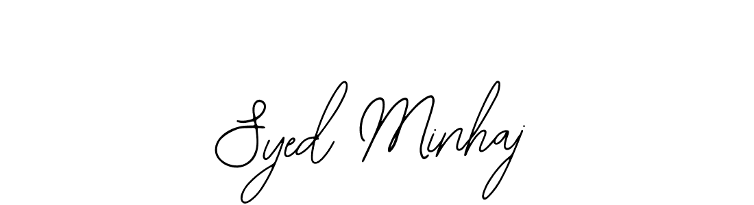 You should practise on your own different ways (Bearetta-2O07w) to write your name (Syed Minhaj) in signature. don't let someone else do it for you. Syed Minhaj signature style 12 images and pictures png