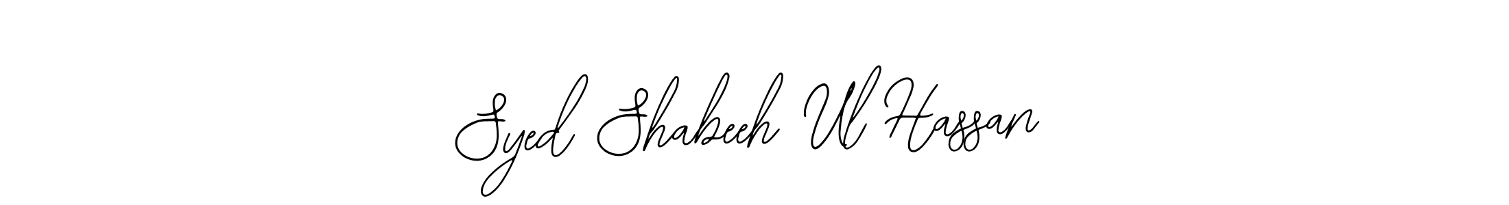 The best way (Bearetta-2O07w) to make a short signature is to pick only two or three words in your name. The name Syed Shabeeh Ul Hassan include a total of six letters. For converting this name. Syed Shabeeh Ul Hassan signature style 12 images and pictures png