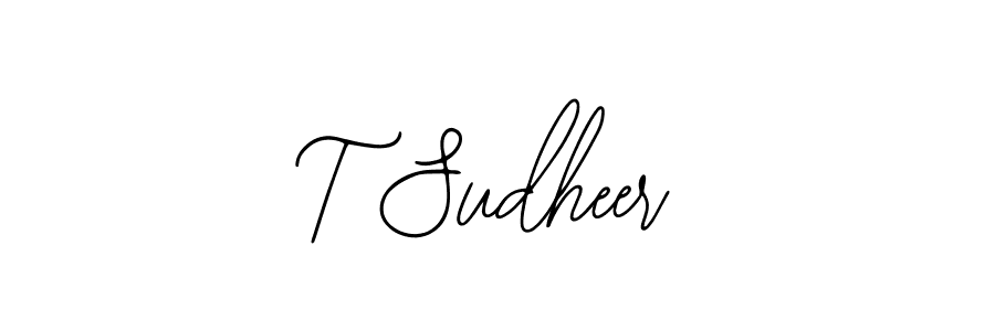 The best way (Bearetta-2O07w) to make a short signature is to pick only two or three words in your name. The name T Sudheer include a total of six letters. For converting this name. T Sudheer signature style 12 images and pictures png