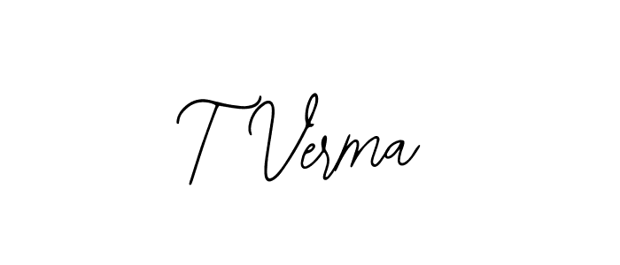 How to make T Verma name signature. Use Bearetta-2O07w style for creating short signs online. This is the latest handwritten sign. T Verma signature style 12 images and pictures png