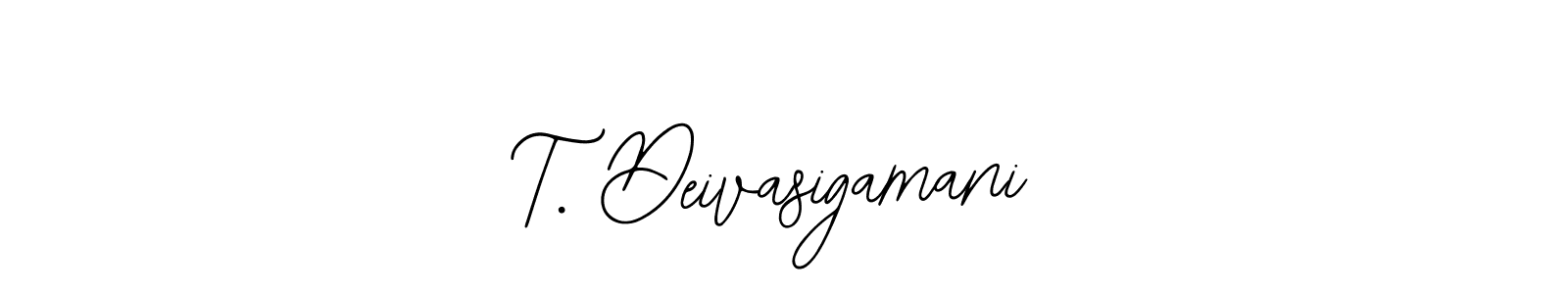 How to make T. Deivasigamani name signature. Use Bearetta-2O07w style for creating short signs online. This is the latest handwritten sign. T. Deivasigamani signature style 12 images and pictures png