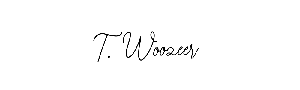 How to make T. Woozeer name signature. Use Bearetta-2O07w style for creating short signs online. This is the latest handwritten sign. T. Woozeer signature style 12 images and pictures png