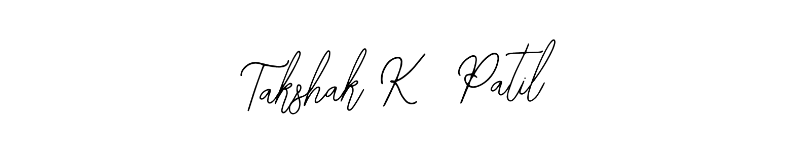 The best way (Bearetta-2O07w) to make a short signature is to pick only two or three words in your name. The name Takshak K  Patil include a total of six letters. For converting this name. Takshak K  Patil signature style 12 images and pictures png